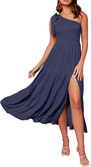 New Summer Fashion Women's One-shoulder Pleated Layered Hem Split Dress - Nuri Shopping