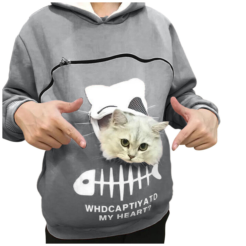 Sweatshirt With Cat Pet Pocket Design Long Sleeve Sweater Cat Outfit