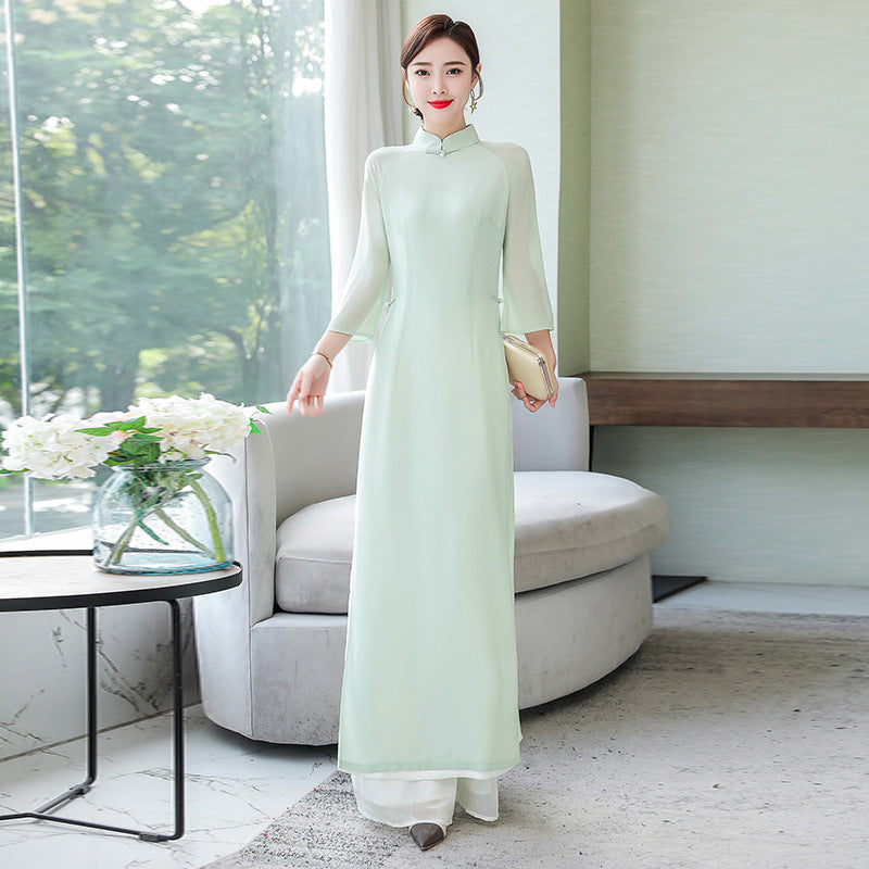 Spring And Summer Retro Stand-up Collar Slim Fit Dress - Nuri Shopping