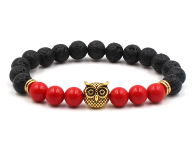 F black lava volcanic stone bracelet gold alloy owl bracelet