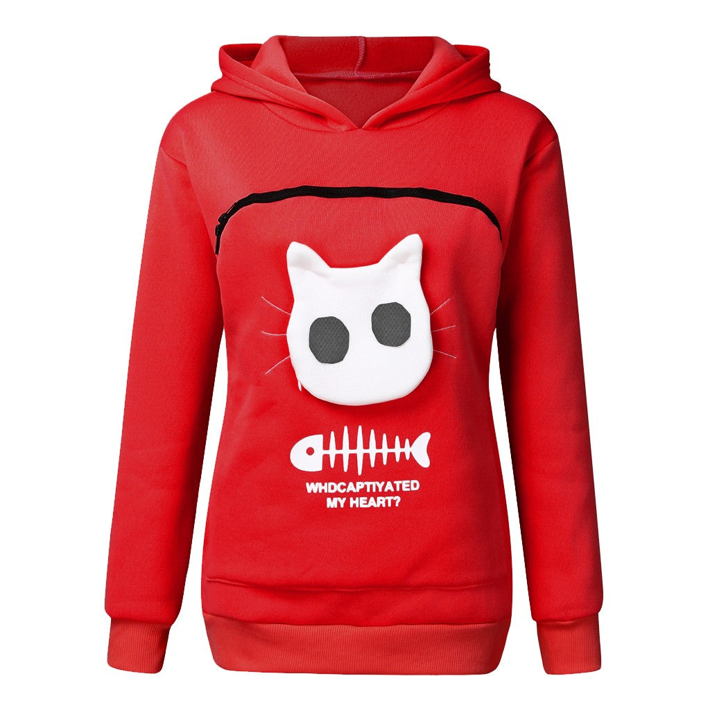 Sweatshirt With Cat Pet Pocket Design Long Sleeve Sweater Cat Outfit - Nuri Shopping