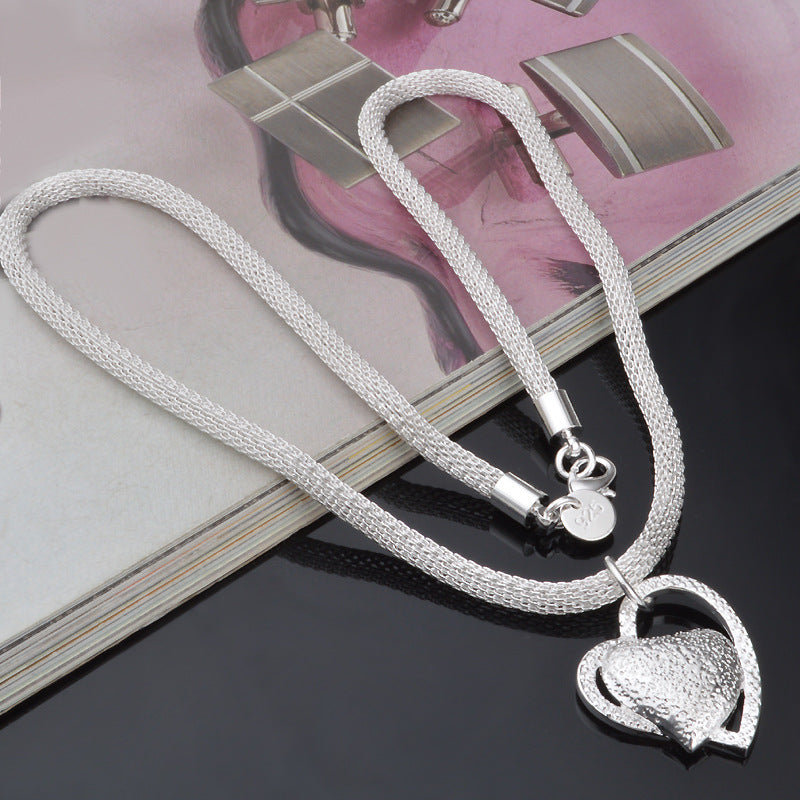 Fine Jewelry Silver Net Chain Heart Necklace