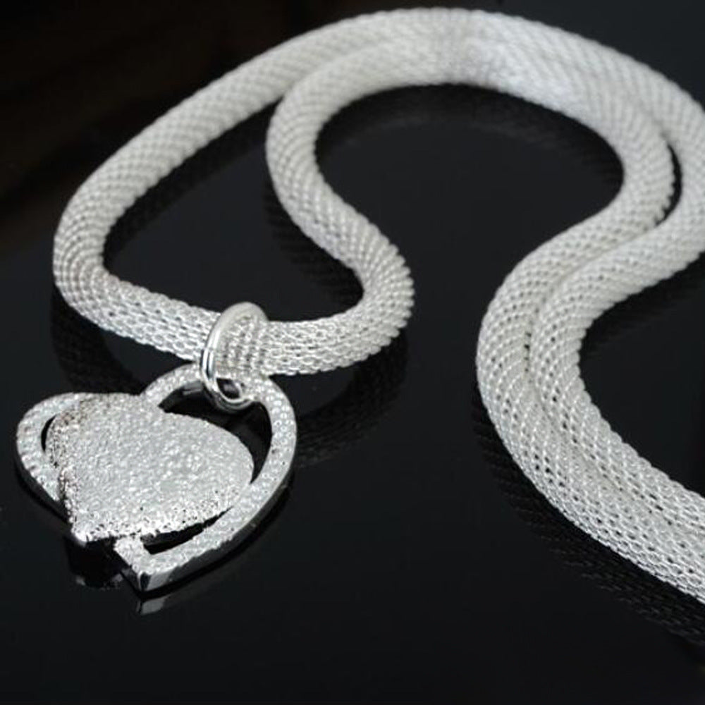 Fine Jewelry Silver Net Chain Heart Necklace