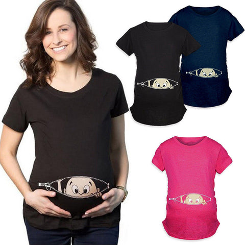 Printed round neck short sleeve spoof kids belly t-shirt