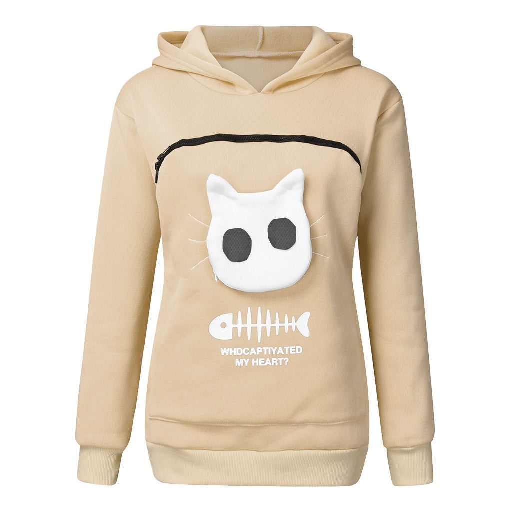 Sweatshirt With Cat Pet Pocket Design Long Sleeve Sweater Cat Outfit