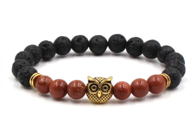 F black lava volcanic stone bracelet gold alloy owl bracelet