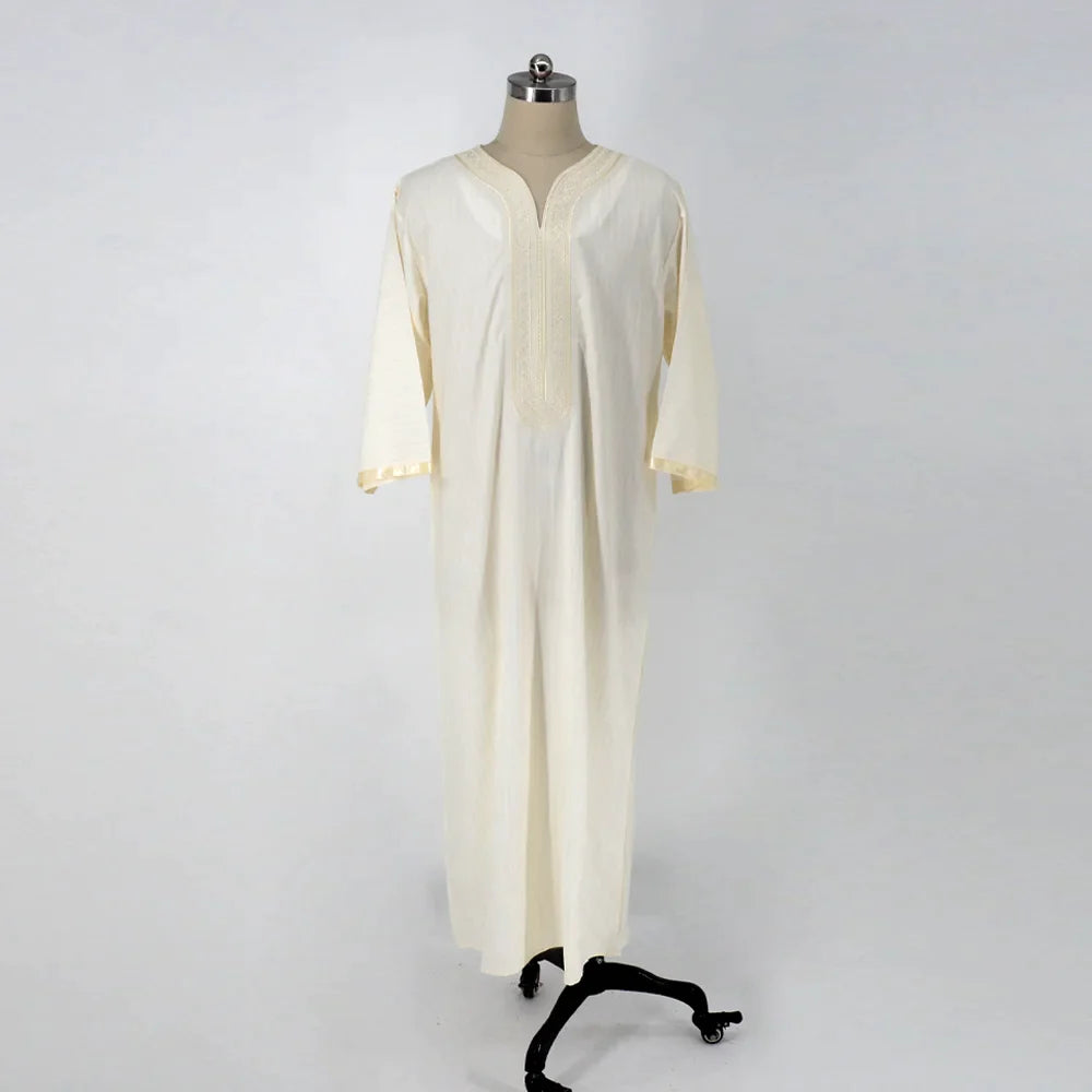 Ethnic Style Loose Casual Embroidery White Muslim Robe