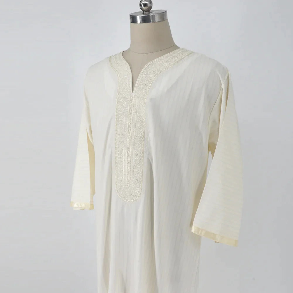 Ethnic Style Loose Casual Embroidery White Muslim Robe