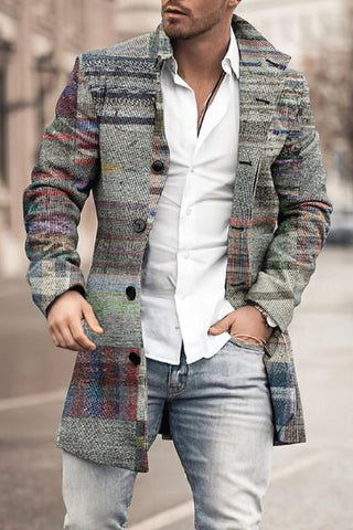 Woolen Printed Men's Coat Fashion Mid-length Trench Coat