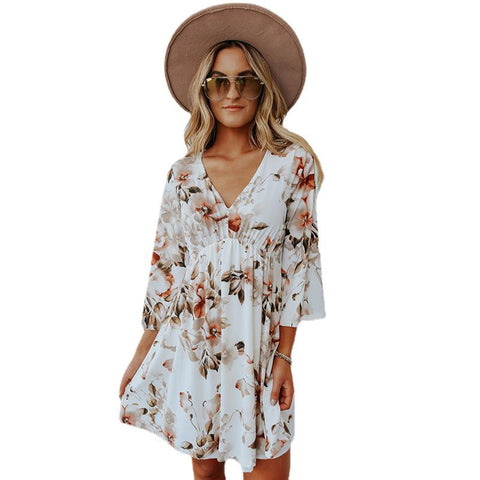 Women's Summer Floral V-neck Dress - Nuri Shopping