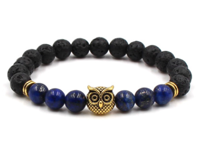 F black lava volcanic stone bracelet gold alloy owl bracelet