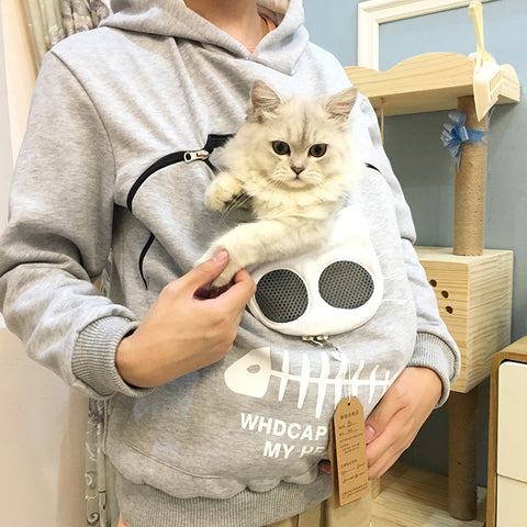 Sweatshirt With Cat Pet Pocket Design Long Sleeve Sweater Cat Outfit - Nuri Shopping