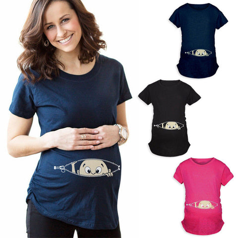 Printed round neck short sleeve spoof kids belly t-shirt