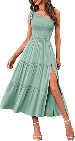 New Summer Fashion Women's One-shoulder Pleated Layered Hem Split Dress - Nuri Shopping