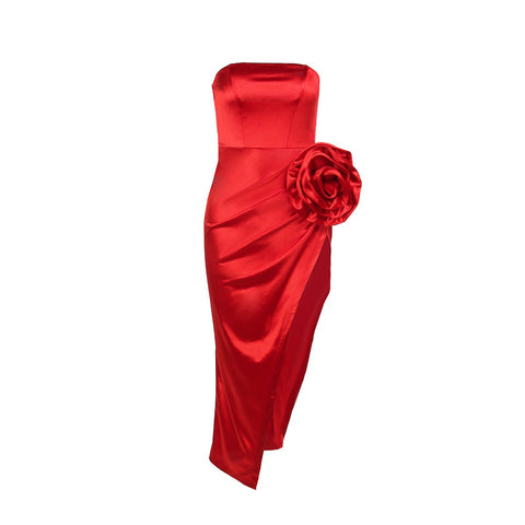 Autumn New Large Flower Slim Fit Slit Dress - Nuri Shopping