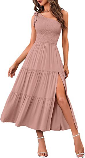 New Summer Fashion Women's One-shoulder Pleated Layered Hem Split Dress - Nuri Shopping