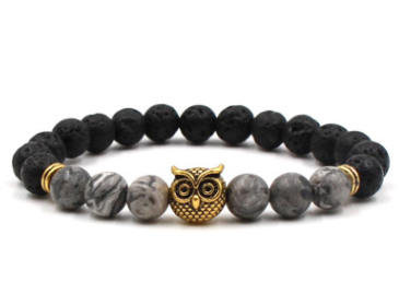 F black lava volcanic stone bracelet gold alloy owl bracelet