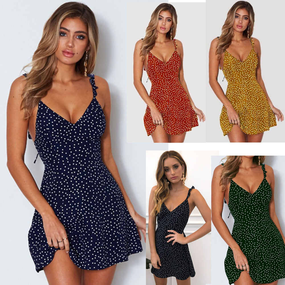 Polka-dot Strappy Dress Women Summer Fashion Beach Sundress - Nuri Shopping