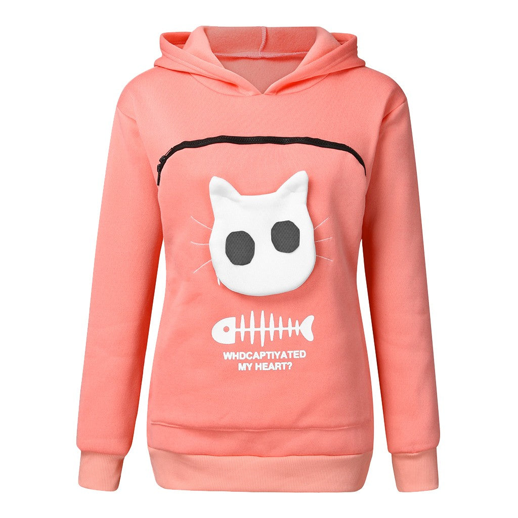 Sweatshirt With Cat Pet Pocket Design Long Sleeve Sweater Cat Outfit - Nuri Shopping