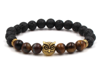 F black lava volcanic stone bracelet gold alloy owl bracelet