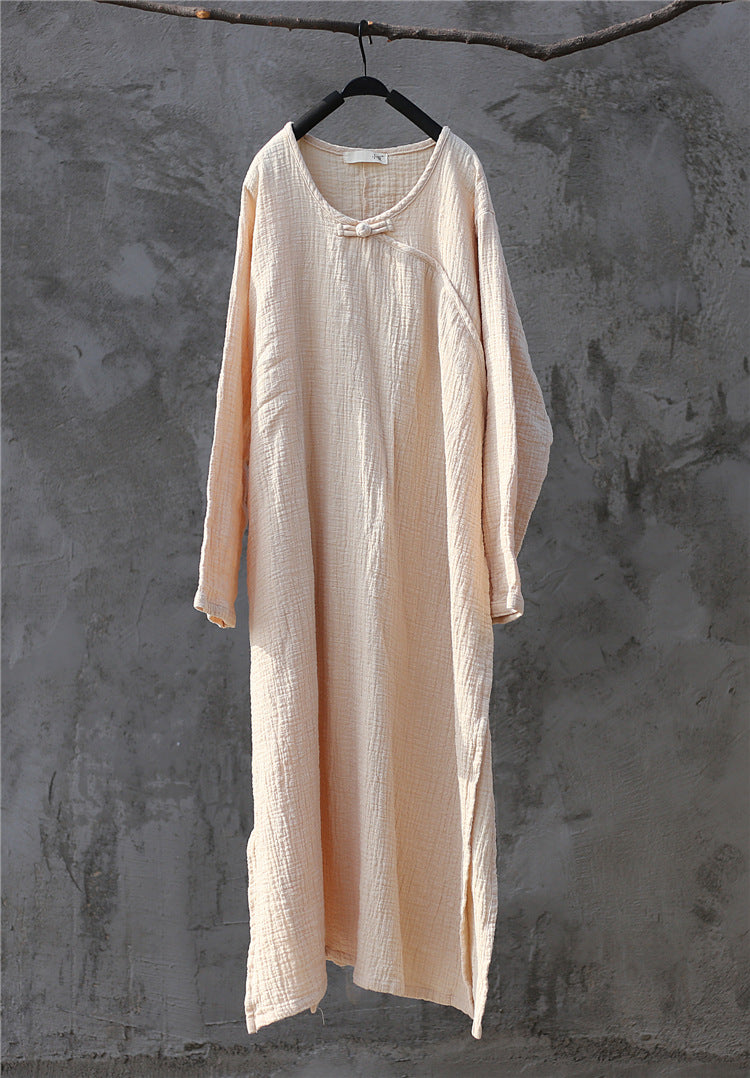 Artistic Retro Chinese-style Loose Zen Cotton Linen Dress Robe - Nuri Shopping