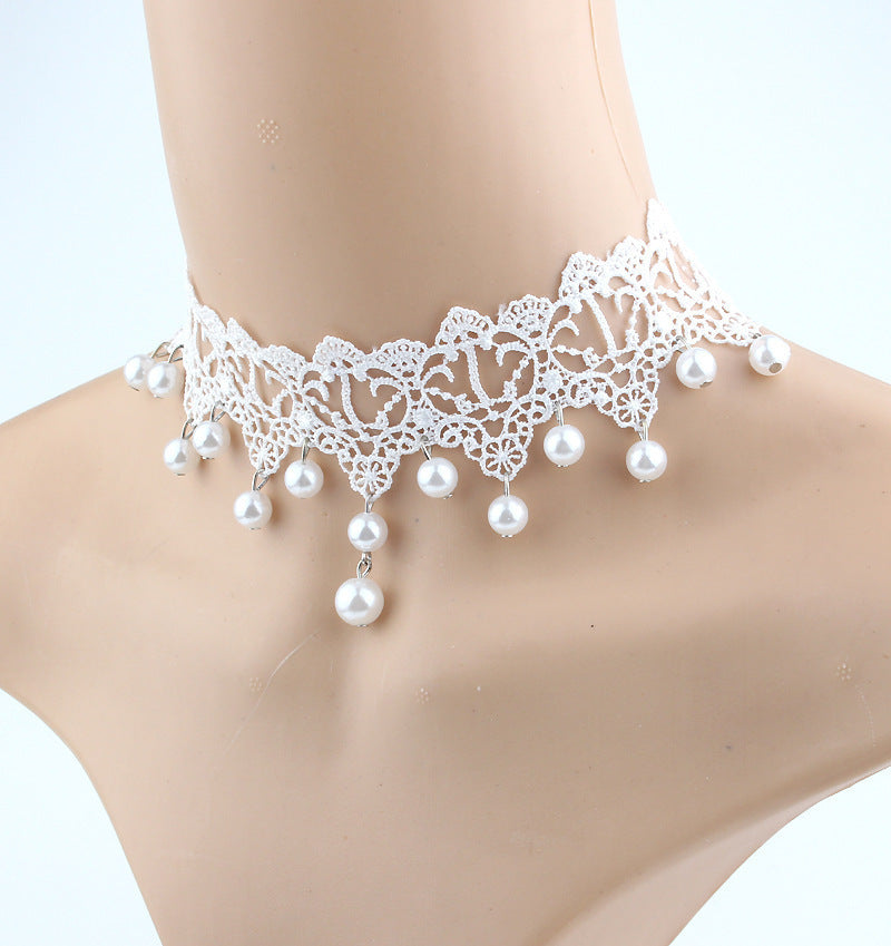 Fashion Bridal Jewelry White Lace Hanging Pearls