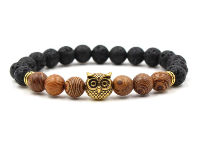 F black lava volcanic stone bracelet gold alloy owl bracelet