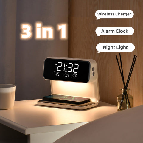 Wireless Charging LCD Screen Alarm Clock  Wireless Phone Charger