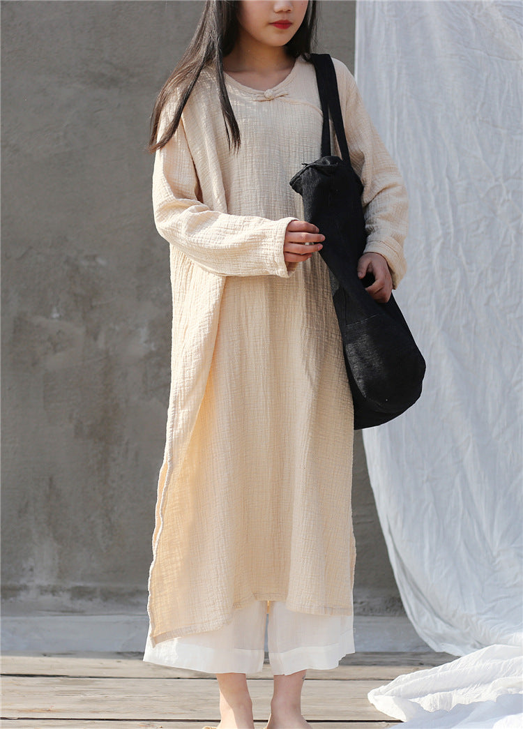 Artistic Retro Chinese-style Loose Zen Cotton Linen Dress Robe - Nuri Shopping