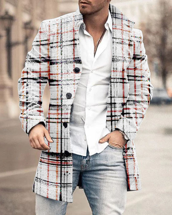 Woolen Printed Men's Coat Fashion Mid-length Trench Coat