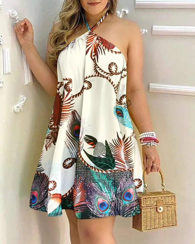 Summer Off-Shoulder Hanging Neck Sleeveless Sexy Dresses Women