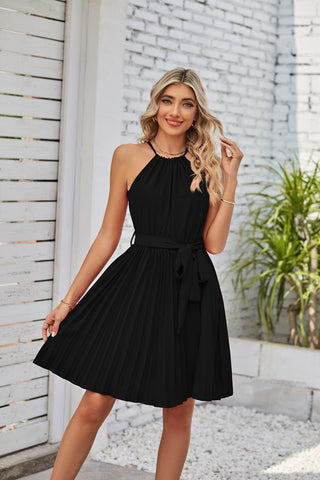 Halter Strapless Dresses For Women Solid Pleated Skirt Summer Beach Sundress - Nuri Shopping