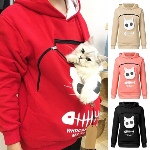 Sweatshirt With Cat Pet Pocket Design Long Sleeve Sweater Cat Outfit - Nuri Shopping