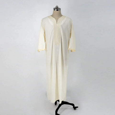 Ethnic Style Loose Casual Embroidery White Muslim Robe