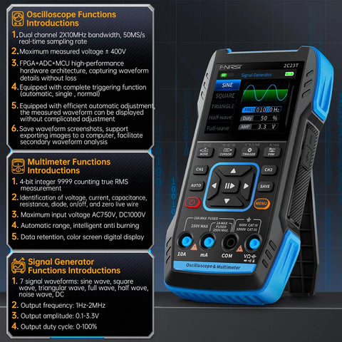 2C23T Digital Oscilloscope Multimeter 3 in 1 Dual Channel 50MS/s Sampling Rate 10MHz*2 Bandwidth Function Signal Generator