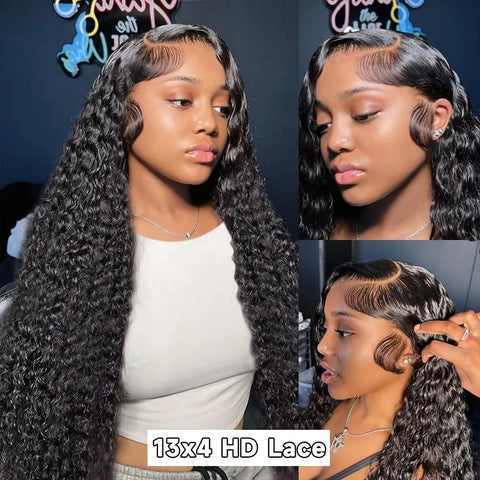 Deep Wave Lace Front Wigs Human Hair 13x4 HD Transparent Lace Frontal Wigs Human Hair Pre Plucked with Baby Hair 180 Density Wig