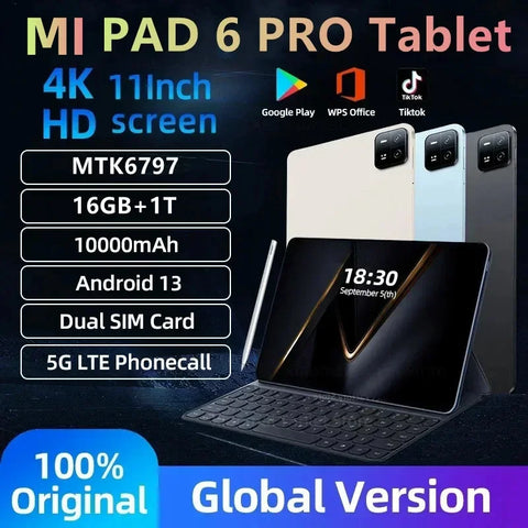 2024 NEW Original Pad 6 Pro Tablet Android 13 16GB+1TB MTK6797 10000mAh Global Version Tablet 5G Dual SIM Card WIFI HD 4K Mi Tab