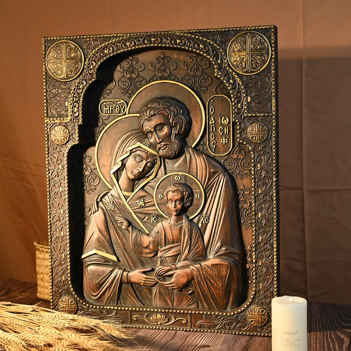 Holy Family Nativity Wood Carving Religious Byzantine Icons