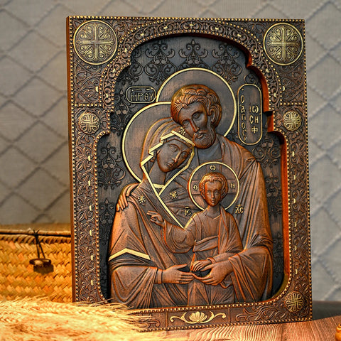 Holy Family Nativity Wood Carving Religious Byzantine Icons