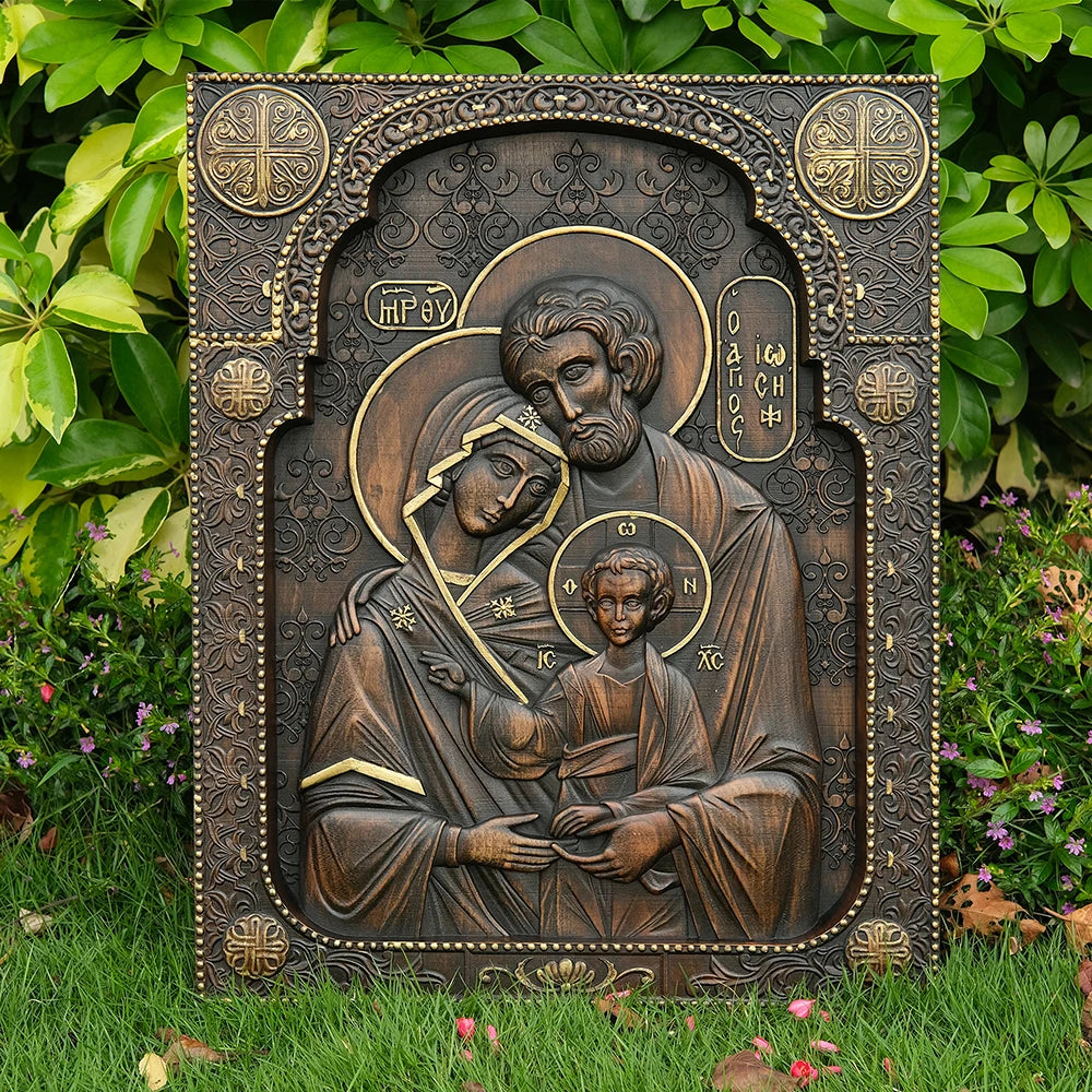 Holy Family Nativity Wood Carving Religious Byzantine Icons