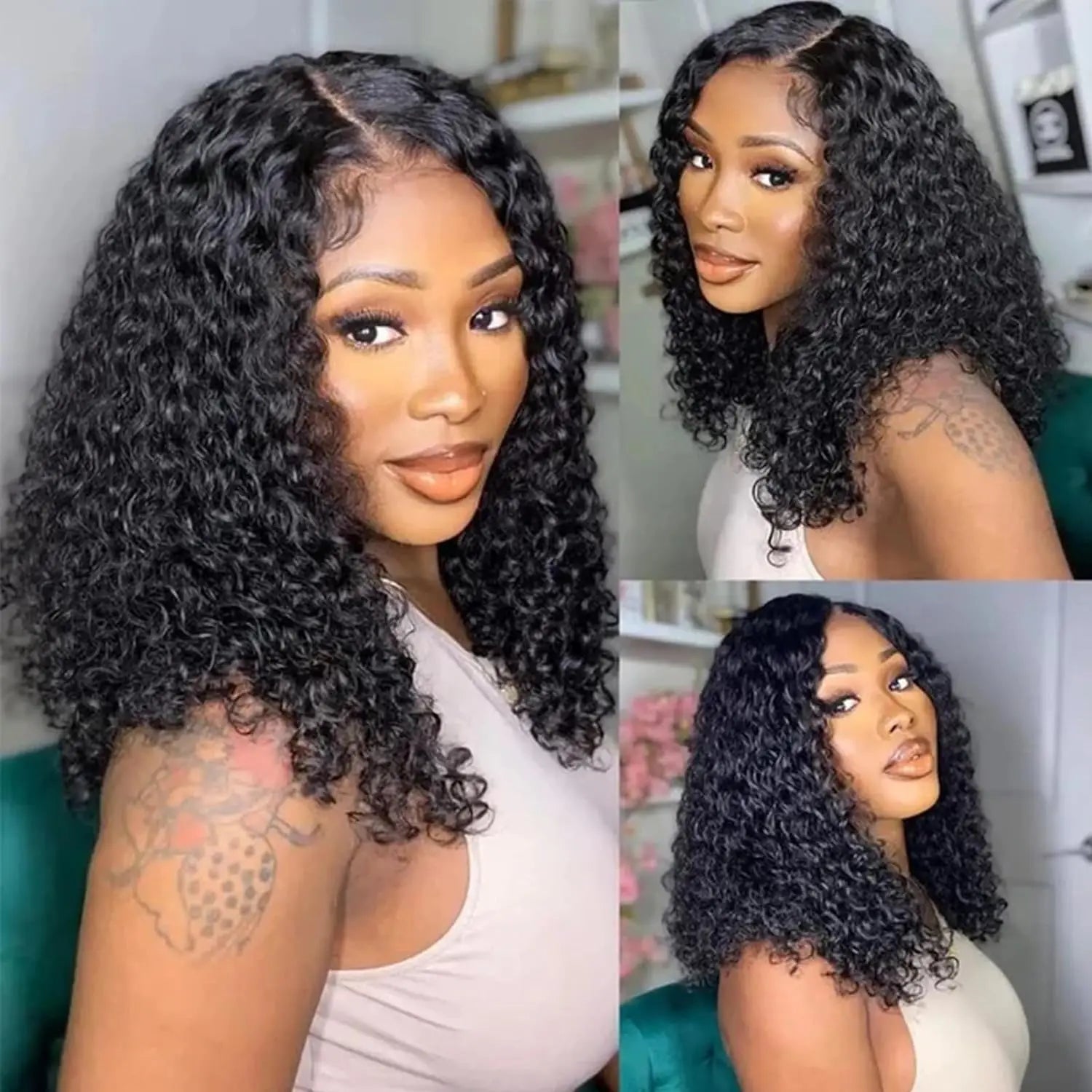 Deep Wave Short Bob Wigs 100% Brazilian Virgin Human Hair 13x4 HD Lace Front Wigs Pre Plucked Natural Black Color 1B 200 Density