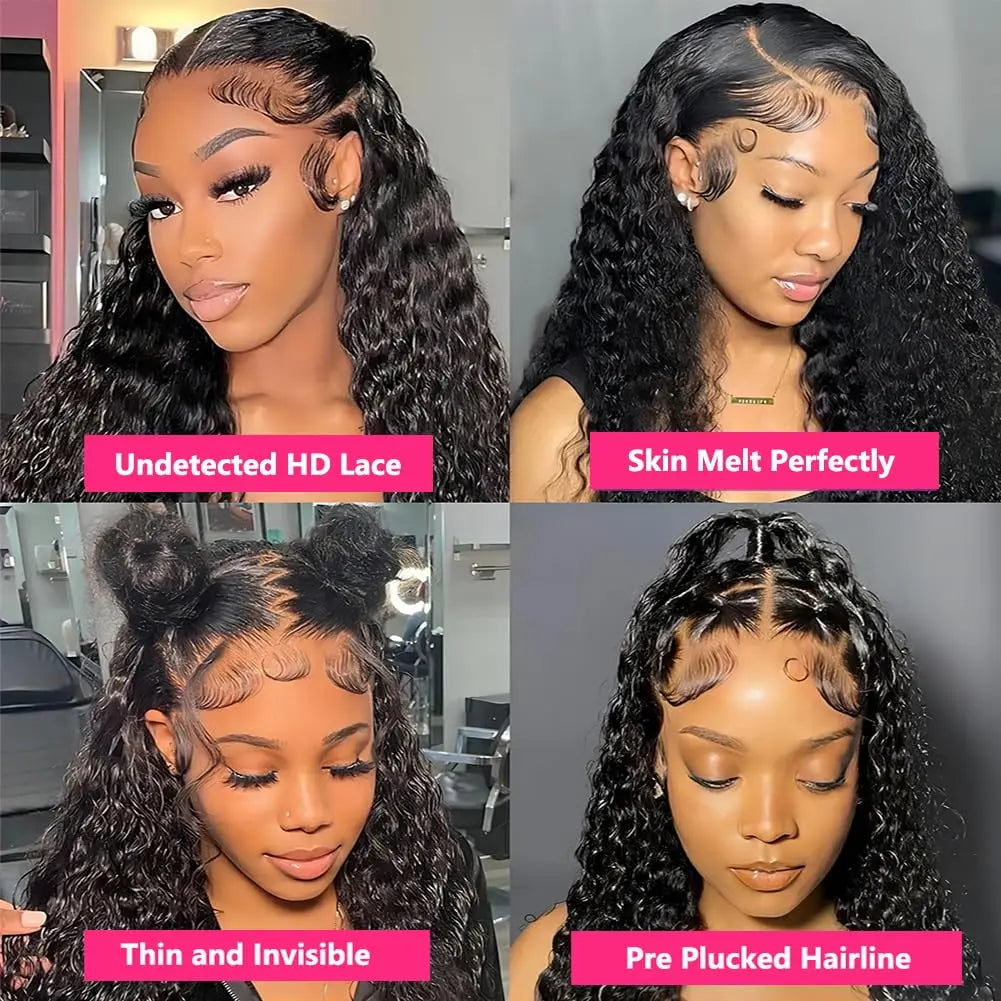 Deep Wave Lace Front Wigs Human Hair 13x4 HD Transparent Lace Frontal Wigs Human Hair Pre Plucked with Baby Hair 180 Density Wig