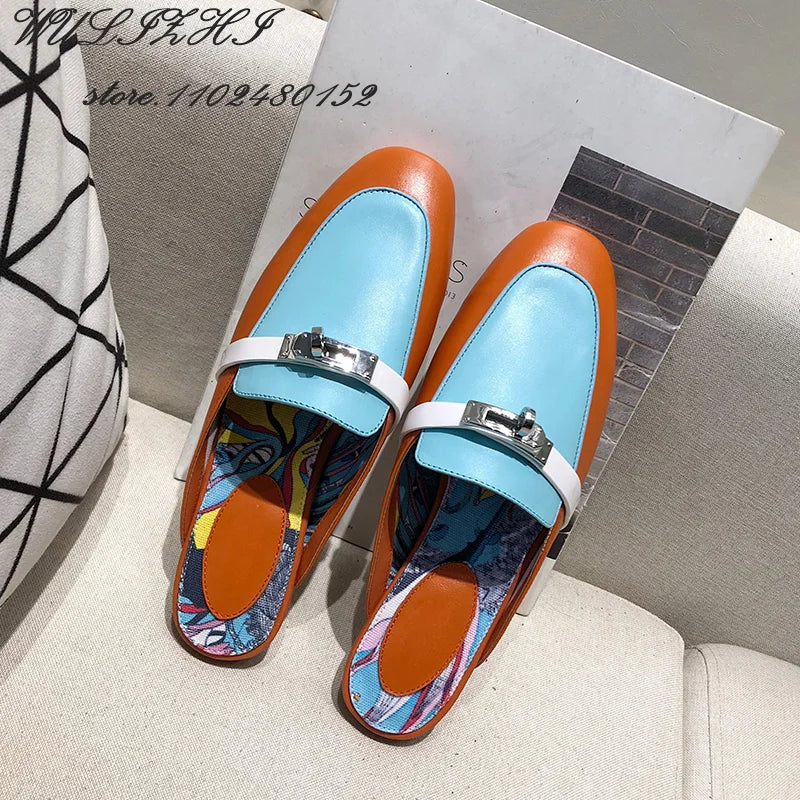 Metallic Glitter Spring Casual Leather Mules Slippers Women