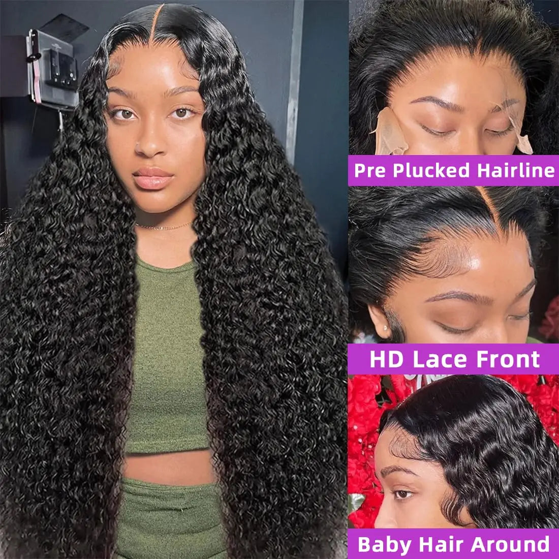 Deep Wave Lace Front Wigs Human Hair 13x4 HD Transparent Lace Frontal Wigs Human Hair Pre Plucked with Baby Hair 180 Density Wig