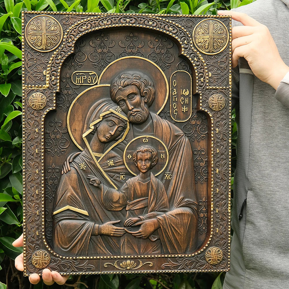 Holy Family Nativity Wood Carving Religious Byzantine Icons