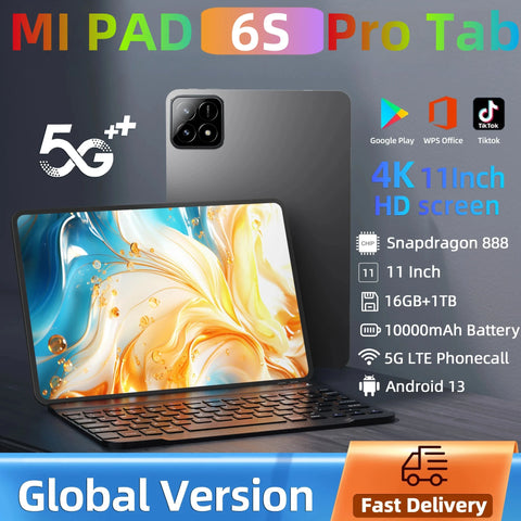 2024 NEW Global Version Original Pad 6S Pro Tablet 11inch 4K  Android 13 16GB+1T 10000mAh 5G Dual SIM Bluetooth WiFi GPS Tablet