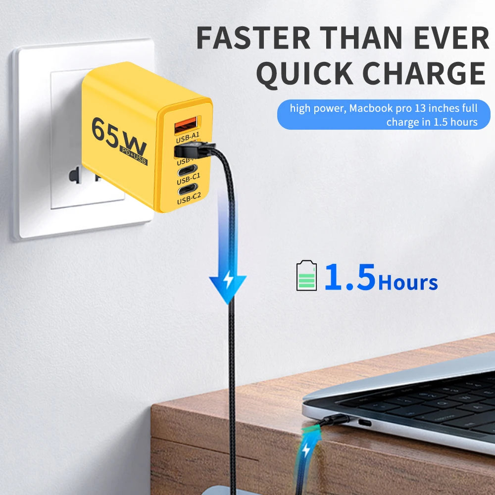 65W 4 Ports Fast Charging Type C Charger