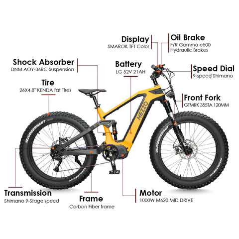 52V 1000W BAFANG M620 Mid Drive 21Ah Off-Road 9 Speed Electric Bike