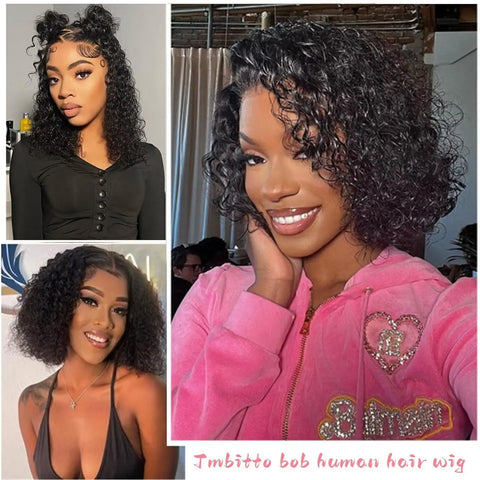 Deep Wave Short Bob Wigs 100% Brazilian Virgin Human Hair 13x4 HD Lace Front Wigs Pre Plucked Natural Black Color 1B 200 Density