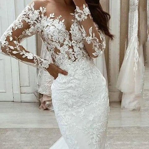 V-Neck Sexy Mermaid Bride Gowns